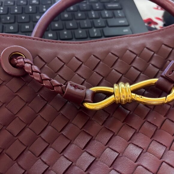 Neiman Marcus Lucine Handmade Woven Gold Knot Leather Purse - Picture 2 of 5